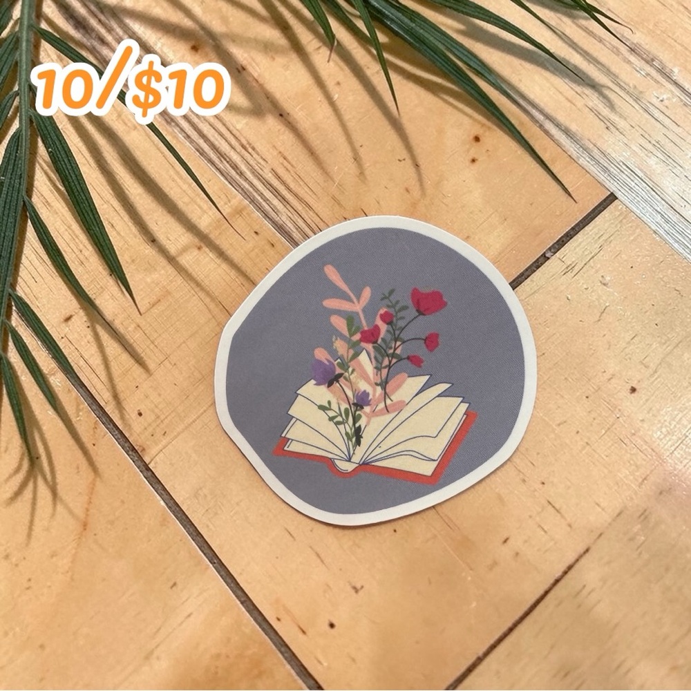 Floral Open Book Sticker – Book Lover Vinyl Decal | Reading Aesthetic Sticker